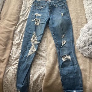 Express medium wash skinny distressed jeans